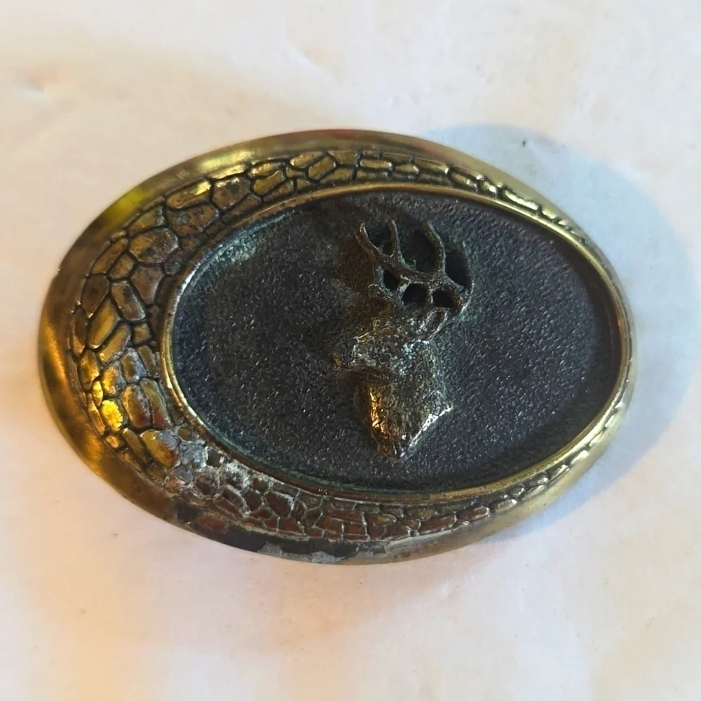 Vintage Brass Deer Rain Tree belt buckle some wear